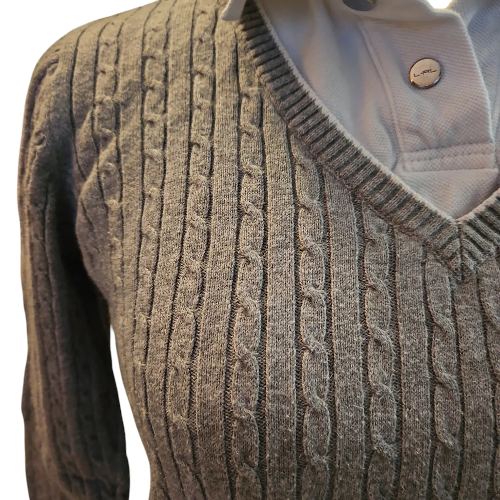 Lauren Ralph Lauren Gray Cableknit 2 Layer Sweater Sz Sm